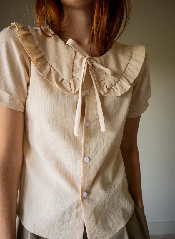 The nude colored ruffle collar blouse - Size 34 up to 36 - Image 4