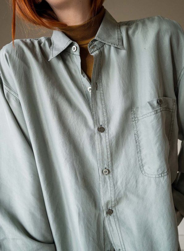 The Sage green silk blouse - Size up to XL - Image 5