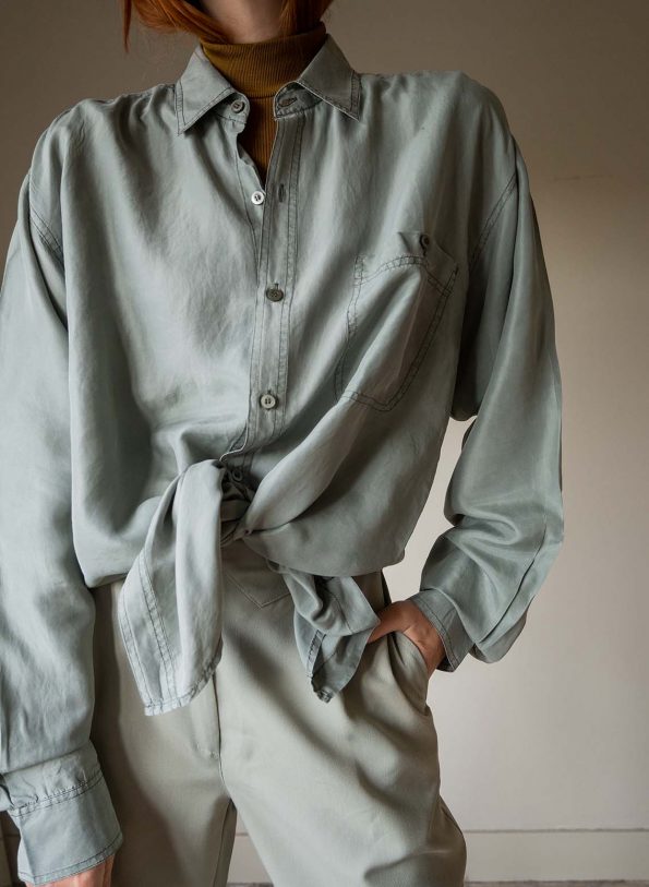 The Sage green silk blouse - Size up to XL - Image 2