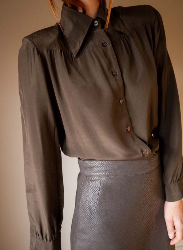 The 100% silk brown 70’s blouse - Size up to 36 - Image 3