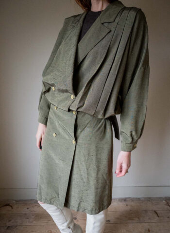 The strong shoulder overlap dress in olive green - Size up to L