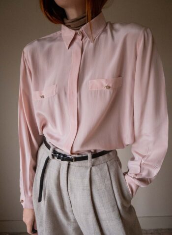 The Soft pink fancy button 100% silk blouse - Size up to 42