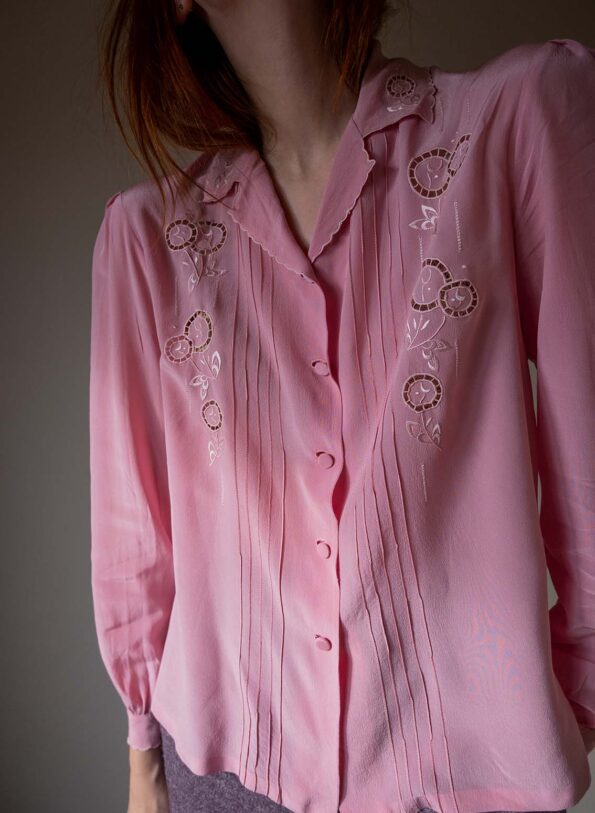 The silk soft pink embroidered blouse - Size up to 36 - Image 6
