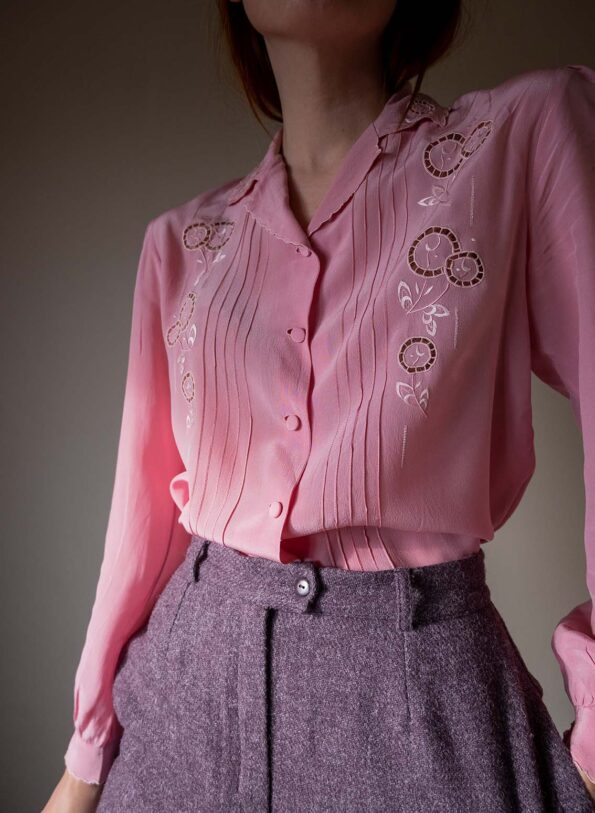 The silk soft pink embroidered blouse - Size up to 36 - Image 3