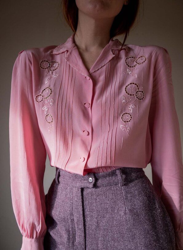 The silk soft pink embroidered blouse - Size up to 36 - Image 7