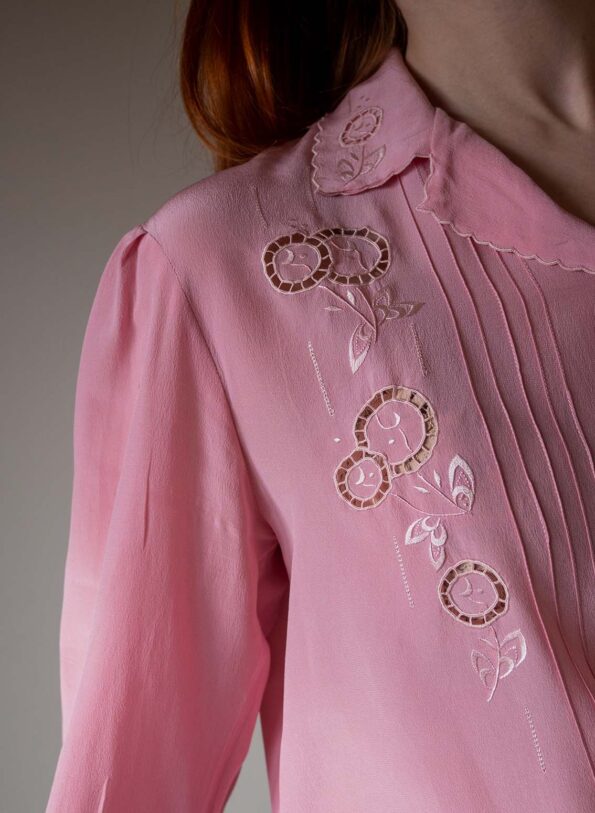 The silk soft pink embroidered blouse - Size up to 36 - Image 2