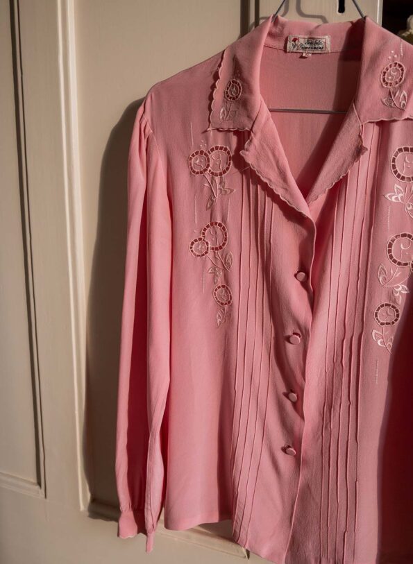 The silk soft pink embroidered blouse - Size up to 36 - Image 4