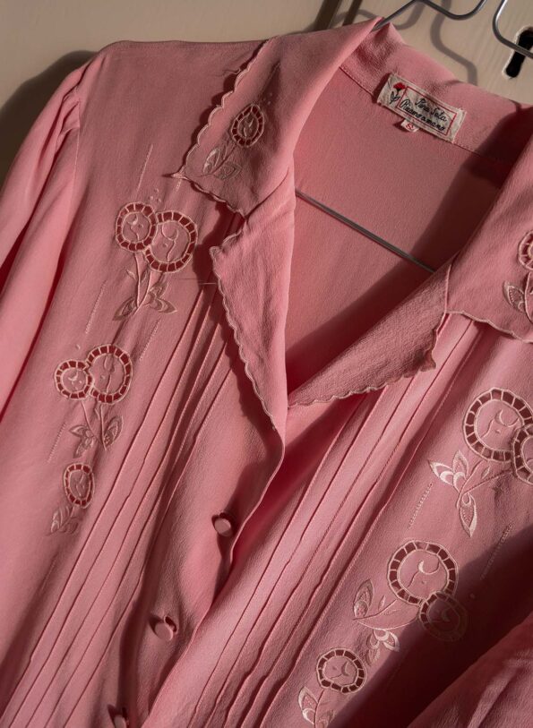 The silk soft pink embroidered blouse - Size up to 36