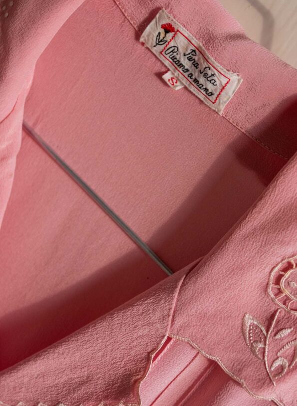 The silk soft pink embroidered blouse - Size up to 36 - Image 5