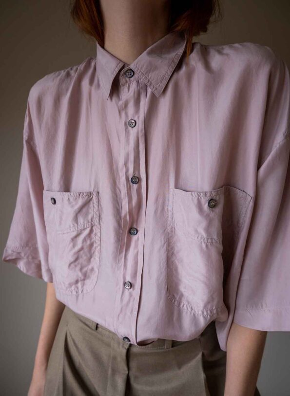 The lilac 100% silk short sleeve blouse - Size up to 42