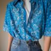 The batik bright blue pattern shirt - Size up to 42 UNISEX