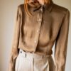 The satin silk deep brown MARCCAIN blouse - Size up to M - Image 6