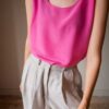 The bright pink  silk singlet - Size up to M