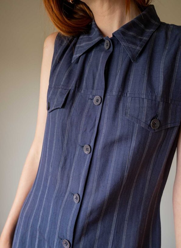The linen striped blue buttoned dress - Size up to 36 - Image 3