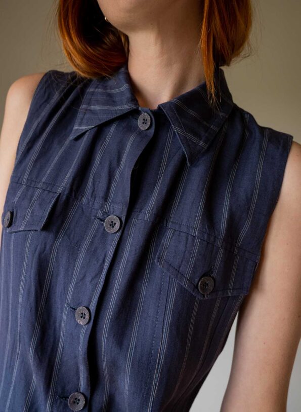 The linen striped blue buttoned dress - Size up to 36 - Image 2