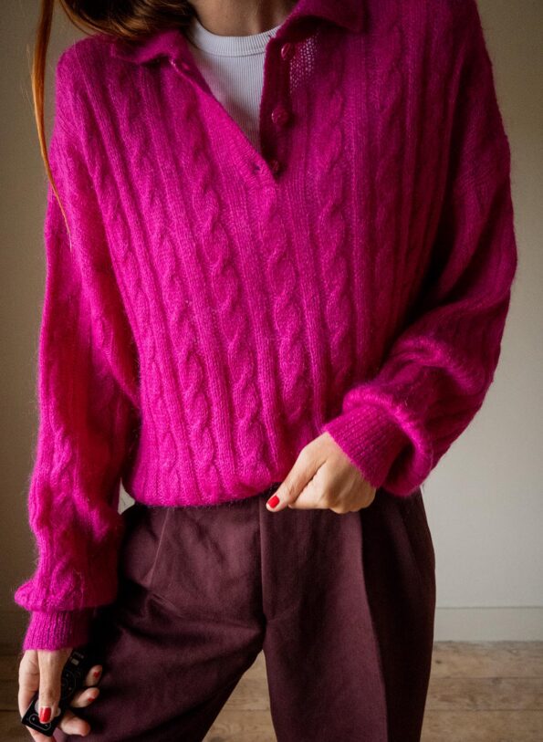 The bright pink cable jumper in wool - Size up to 42 - Image 3