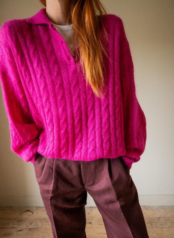 The bright pink cable jumper in wool - Size up to 42 - Image 2