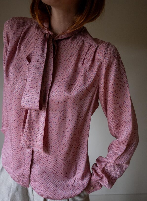 The powder pink allover printed bow blouse - Size up to 36