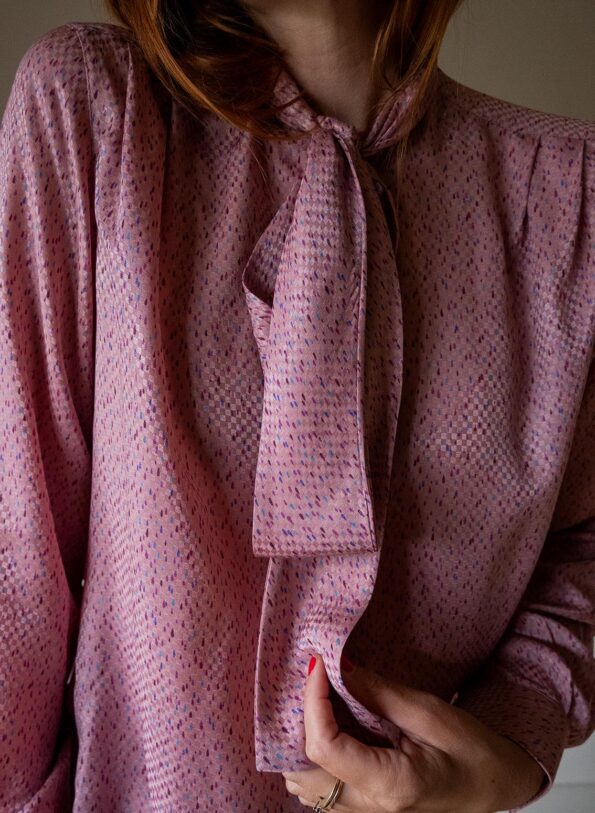 The powder pink allover printed bow blouse - Size up to 36 - Image 3
