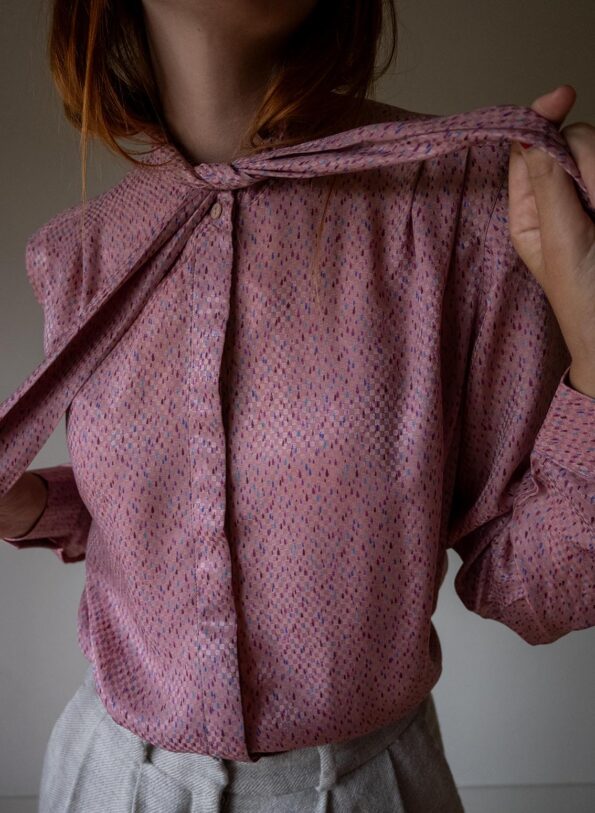The powder pink allover printed bow blouse - Size up to 36 - Image 5