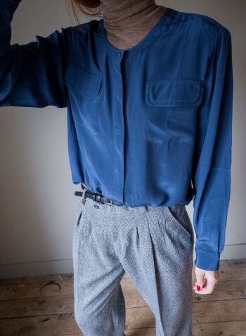 The detailed steel blue silk blouse - Size up to 38