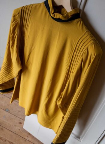The ochre yellow 100% silk detailed blouse - size up to 38