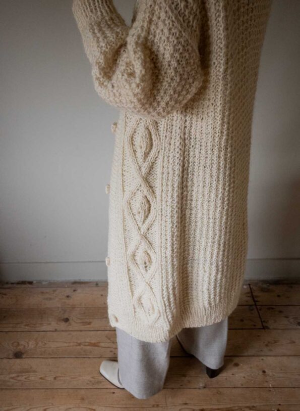 The hand knit long aran like cable cardigan - Size up to 40