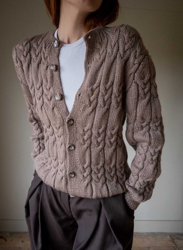 The 100% wool cable knit cardigan in taupe - Size up to 38