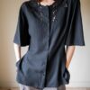 The openwork viscose detailed black blouse - Size up to 40 - Image 5
