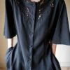 The openwork viscose detailed black blouse - Size up to 40