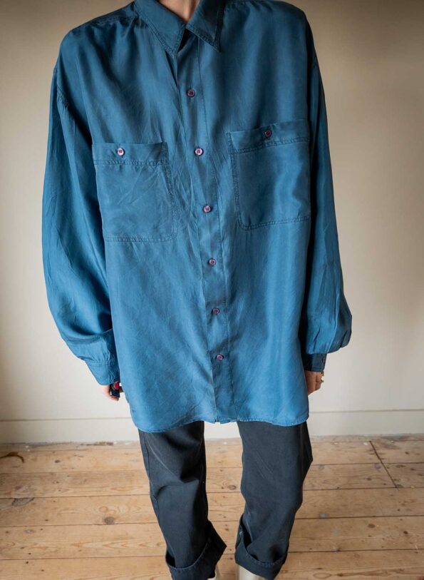 The petrol colored 100% silk shirt - Size up to 42 - Image 6