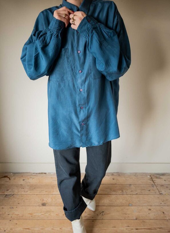 The petrol colored 100% silk shirt - Size up to 42 - Image 5