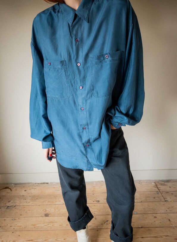 The petrol colored 100% silk shirt - Size up to 42 - Image 4