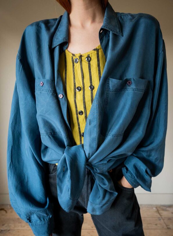 The petrol colored 100% silk shirt - Size up to 42 - Image 2