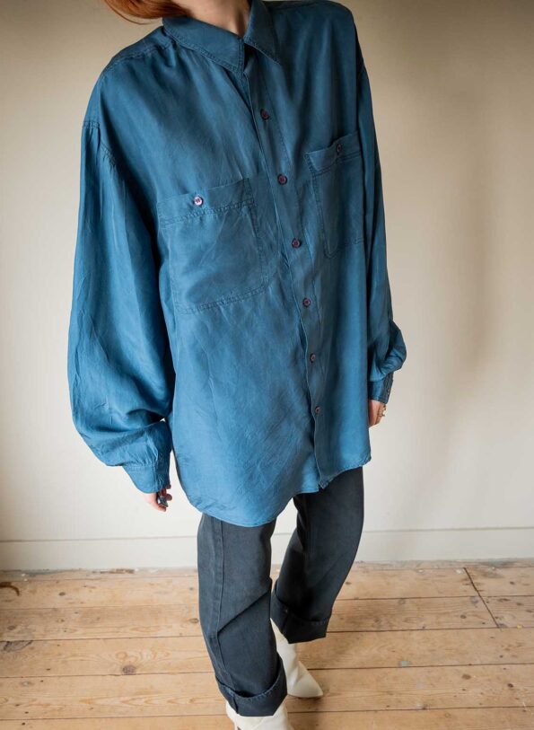 The petrol colored 100% silk shirt - Size up to 42