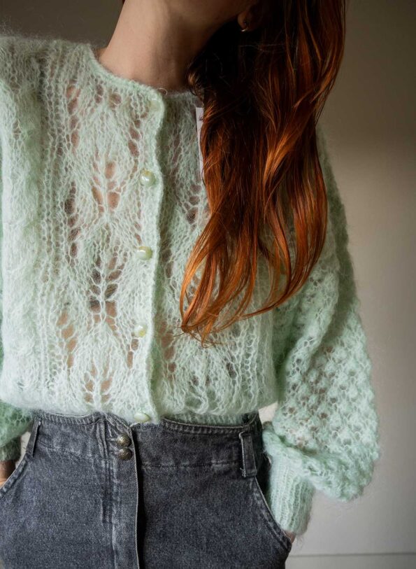 The mint loose knitted cardigan with puffy sleeves - Size up to 38 - Image 2