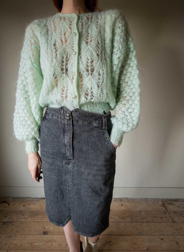 The mint loose knitted cardigan with puffy sleeves - Size up to 38 - Image 3