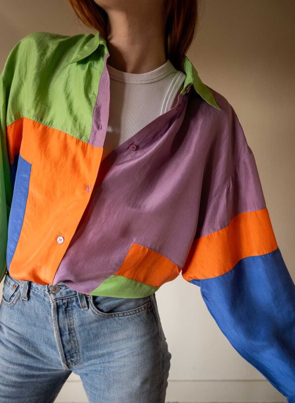 The colour block 100% silk shirt - Size up to L