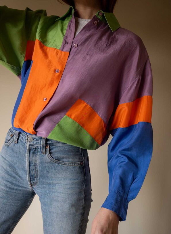 The colour block 100% silk shirt - Size up to L - Image 3