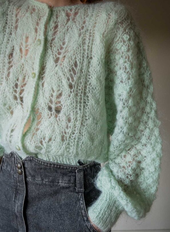 The mint loose knitted cardigan with puffy sleeves - Size up to 38 - Image 5