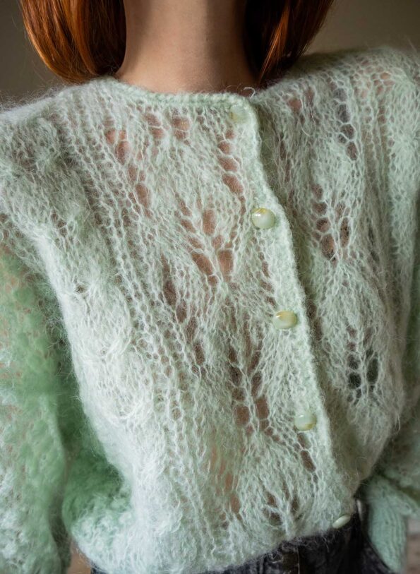 The mint loose knitted cardigan with puffy sleeves - Size up to 38 - Image 4