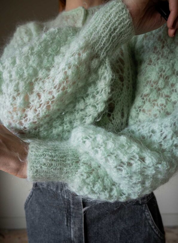 The mint loose knitted cardigan with puffy sleeves - Size up to 38 - Image 8
