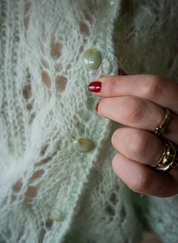 The mint loose knitted cardigan with puffy sleeves - Size up to 38 - Image 9