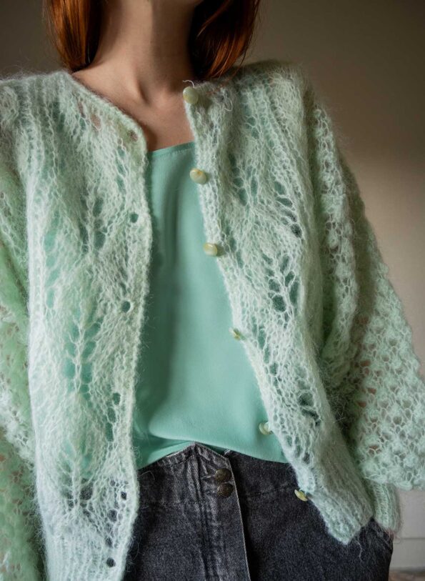 The mint loose knitted cardigan with puffy sleeves - Size up to 38 - Image 7