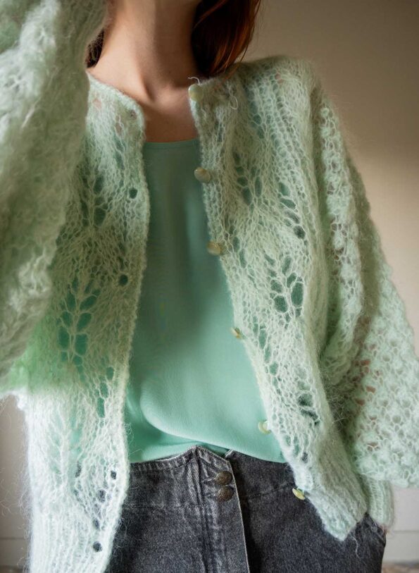The mint loose knitted cardigan with puffy sleeves - Size up to 38 - Image 6
