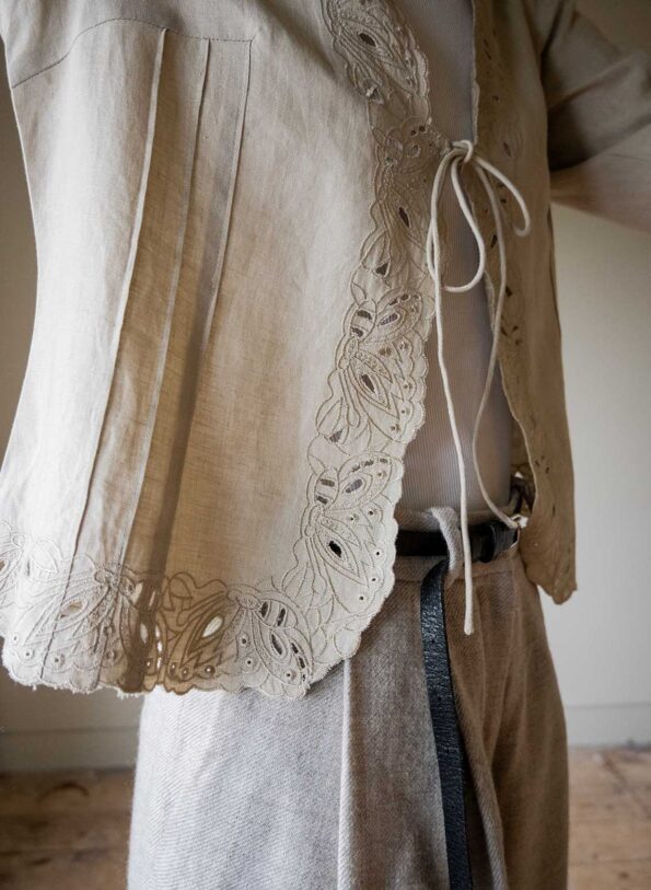 The linen beige open worked blouse - Size up to M - Image 6