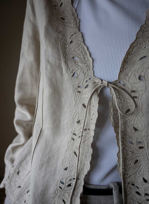 The linen beige open worked blouse - Size up to M - Image 7