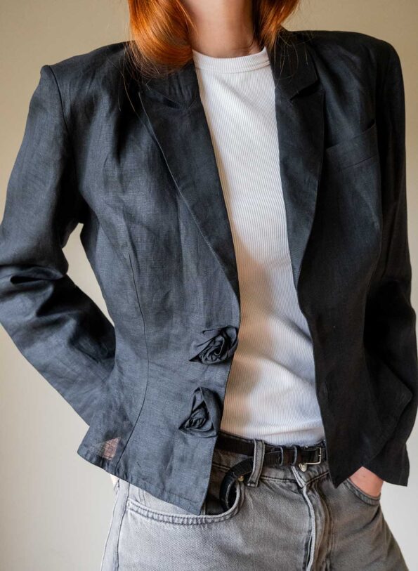 The black linen rose detailed blazer - Size up to XS - Image 2