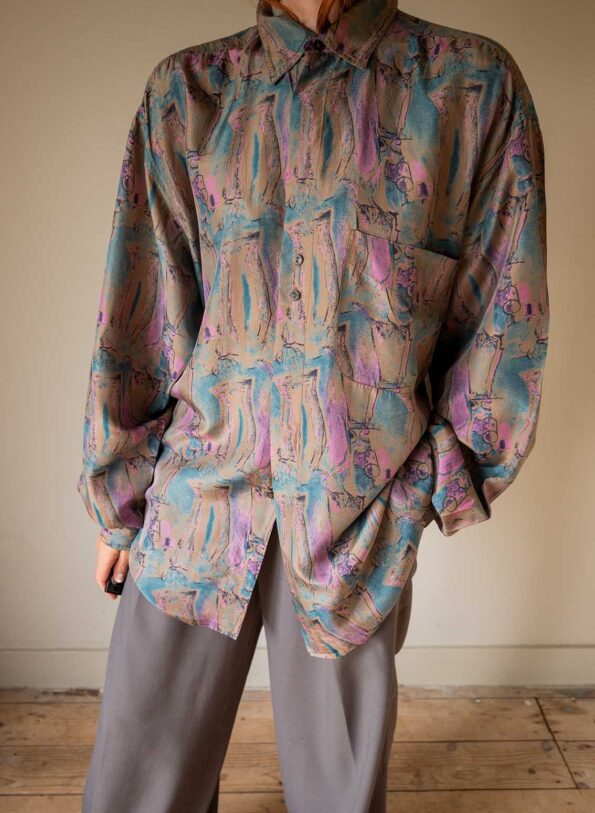 The 80’s printed 100% silk blouse - Size up to XL (unisex) - Image 6