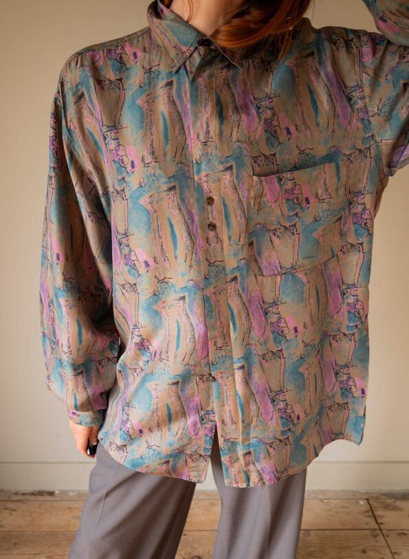 The 80’s printed 100% silk blouse - Size up to XL (unisex) - Image 2